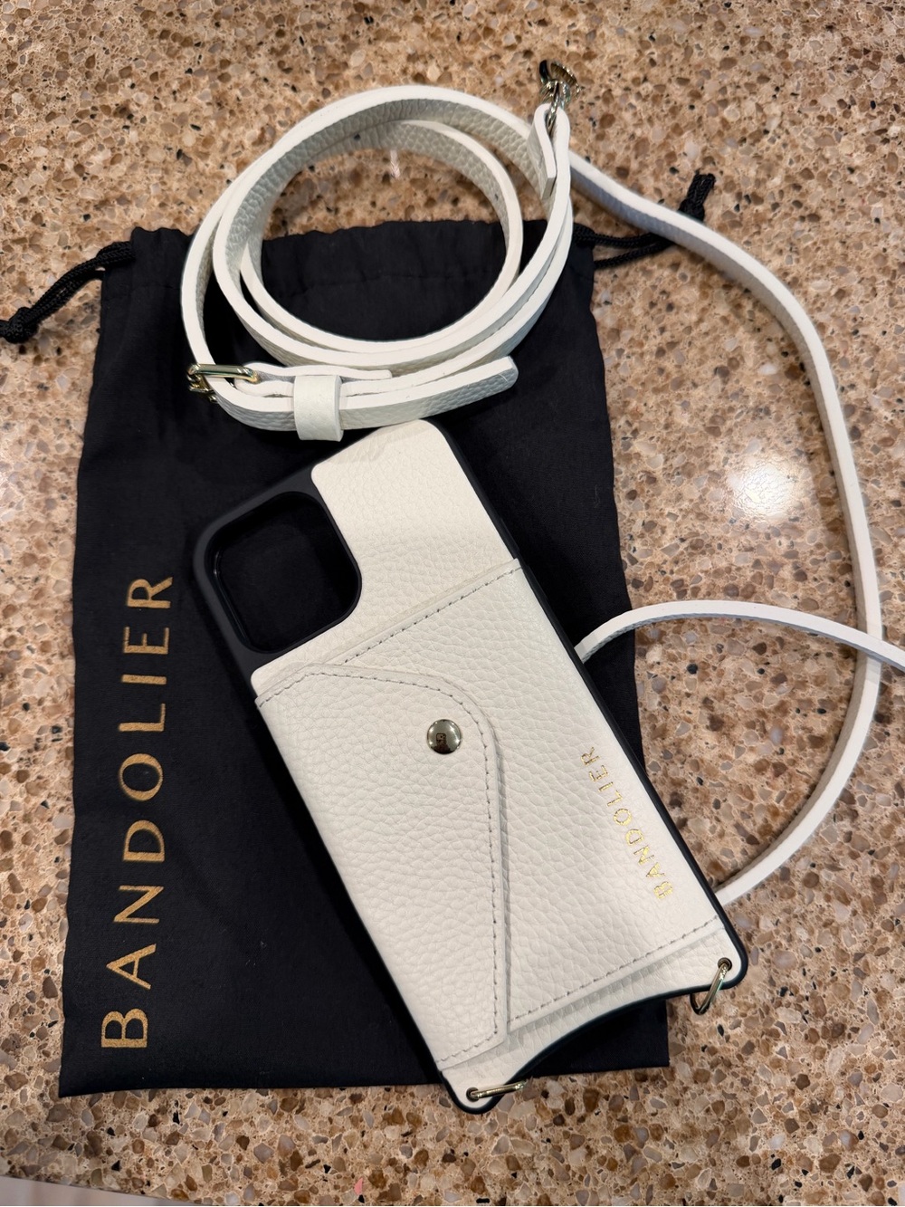 Bandolier White Leather Crossbody Phone Wallet with Detachable Strap